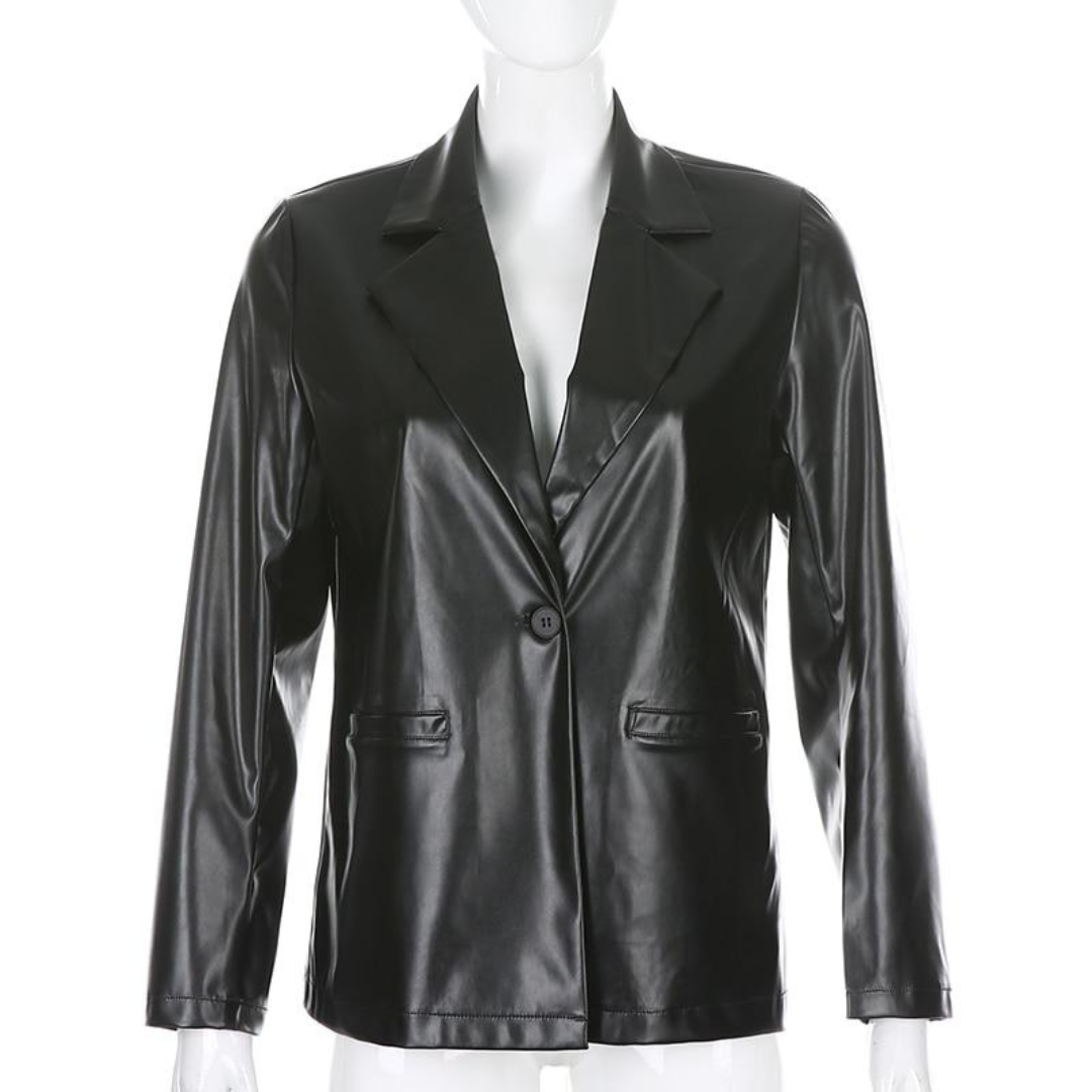 Lianna | Blazer En Cuir PU Pour Femmes | Noir