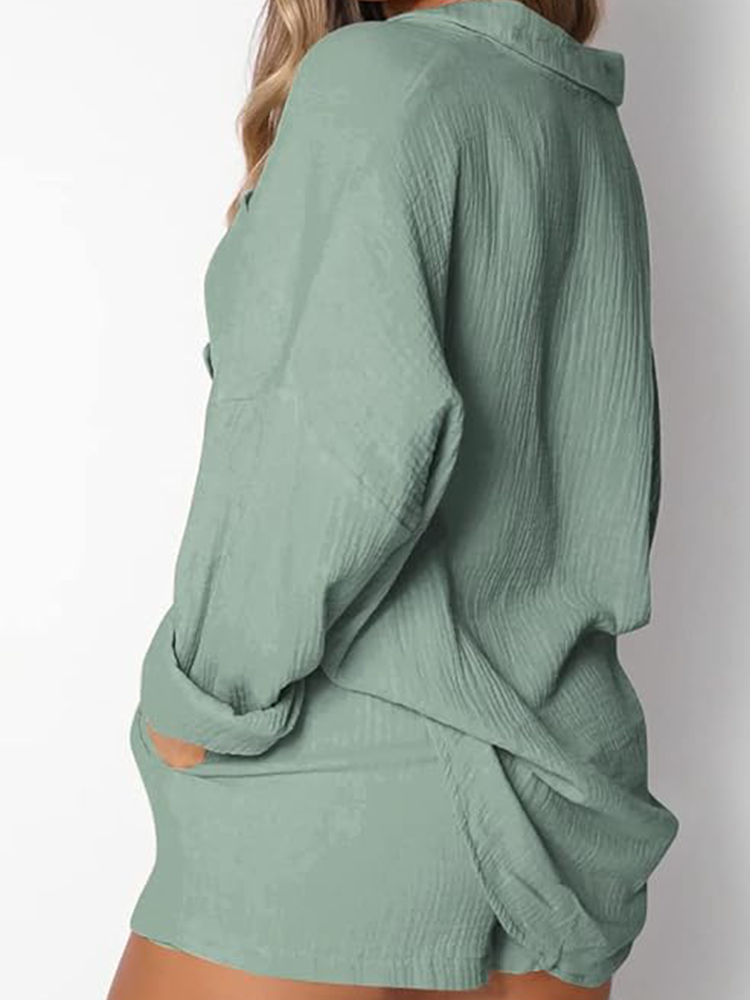 Ameline | Ensemble décontracté chemise à col et short à cordon de serrage